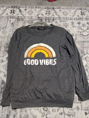 Good Vibes Gray Sweatshirt with Retro Rainbow